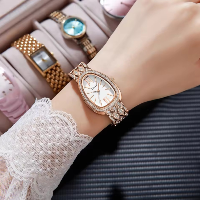 LIGE 89275 Top Brand Luxury Women Watches Rose Golden Ladies Watch Women Bracelet Watch Female Clock Relogio Feminino Ladies Watch for gift with Box