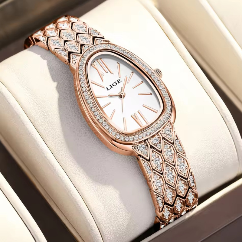 LIGE 89275 Top Brand Luxury Women Watches Rose Golden Ladies Watch Women Bracelet Watch Female Clock Relogio Feminino Ladies Watch for gift with Box
